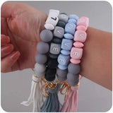 Colorful Letter Silicone Beaded Keyring Wristlet Bracelet Keychain