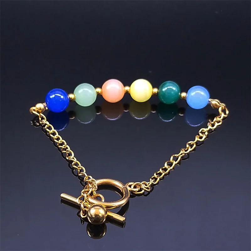 Opal Beads Chain Bracelet Stainless Steel Boho Jewelry