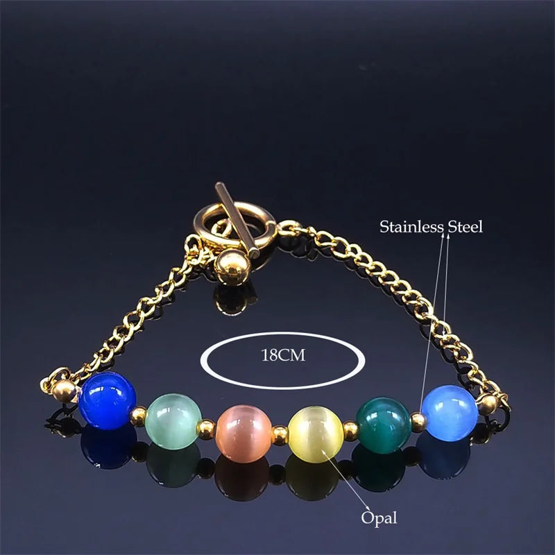 Opal Beads Chain Bracelet Stainless Steel Boho Jewelry