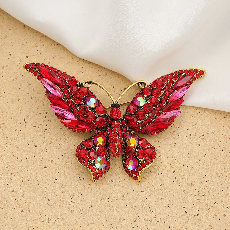 Colorful Rhinestone Butterfly Brooch Crystal Insect Bouquet Scarf Pin