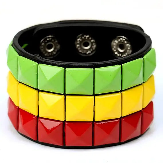 Colorful Square Rivets PU Leather Cuff Bracelet Punk Bangle