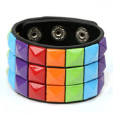 Colorful Square Rivets PU Leather Cuff Bracelet Punk Bangle