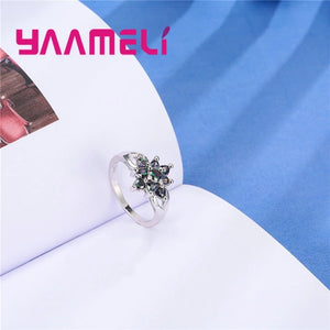 Colorful Crystal Rainbow CZ 925 Silver Bridal Wedding Ring