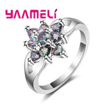 Colorful Crystal Rainbow CZ 925 Silver Bridal Wedding Ring