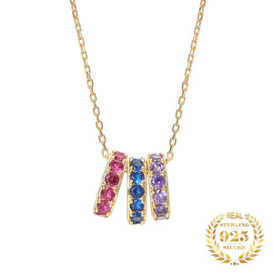 Colorful Zirconia Rings Pendant Necklace 925 Silver Jewelry 18K Plated Women