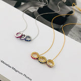 Colorful Zirconia Rings Pendant Necklace 925 Silver Jewelry 18K Plated Women