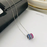 Colorful Zirconia Rings Pendant Necklace 925 Silver Jewelry 18K Plated Women