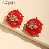 Colorful Bee Stud Earrings Statement Resin Geometric Round Earrings