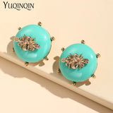 Colorful Bee Stud Earrings Statement Resin Geometric Round Earrings