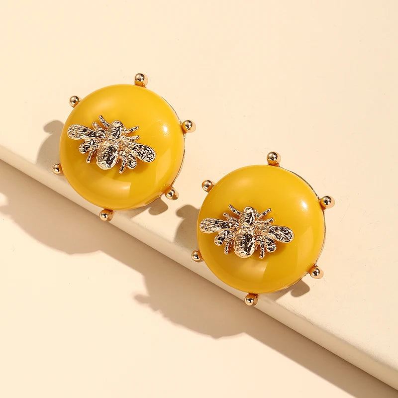 Colorful Bee Stud Earrings Statement Resin Geometric Round Earrings