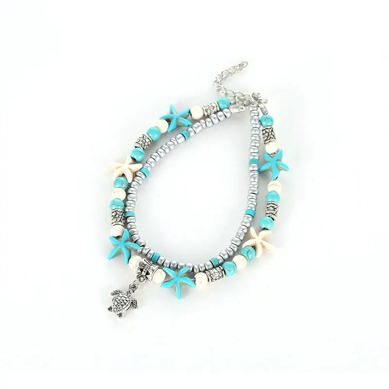 Conch Bead Anklet for Women Girls Beach Starfish Pearl Anklets