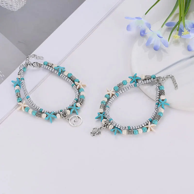 Conch Bead Anklet for Women Girls Beach Starfish Pearl Anklets