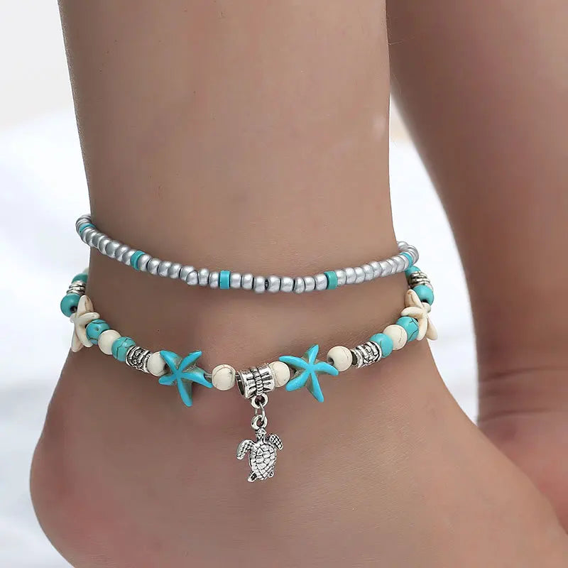 Conch Bead Anklet for Women Girls Beach Starfish Pearl Anklets