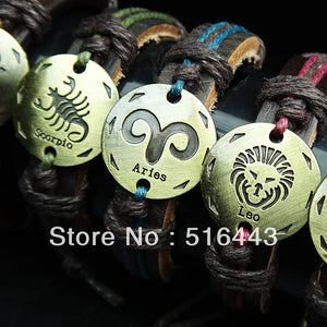 12pcs 12 Constellation Leather Bracelets Lots A-023