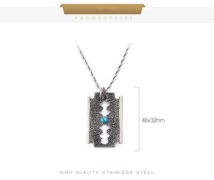 Punk Blade Retro Titanium Steel Square Pearl Pendant Necklace