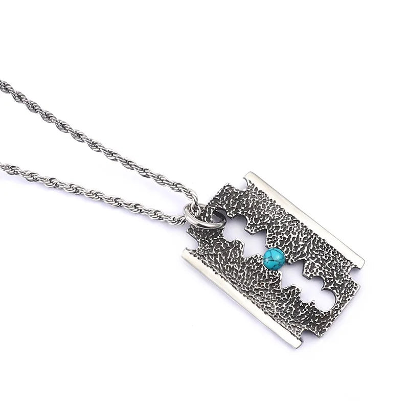 Punk Blade Retro Titanium Steel Square Pearl Pendant Necklace