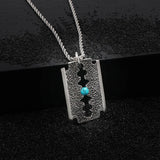 Punk Blade Retro Titanium Steel Square Pearl Pendant Necklace