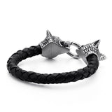 Punk Silver Skeleton Titanium Steel Double Skull Wolf Head Leather Bracelets