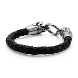 Punk Silver Skeleton Titanium Steel Double Skull Wolf Head Leather Bracelets