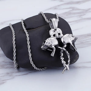Men Punk Skeleton Pendant Three Skull Ghost Necklace