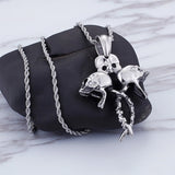Men Punk Skeleton Pendant Three Skull Ghost Necklace