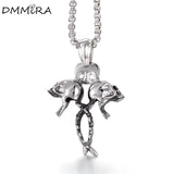 Men Punk Skeleton Pendant Three Skull Ghost Necklace
