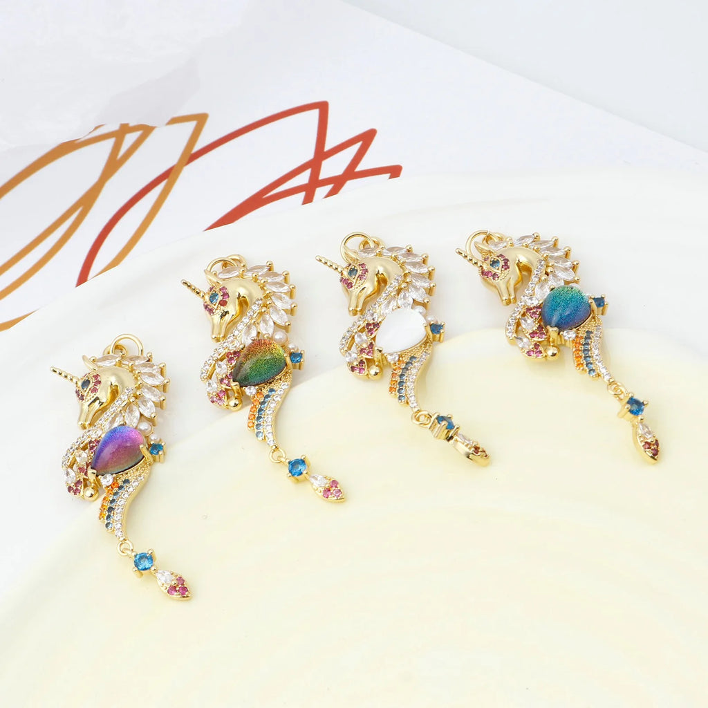 Copper Ocean Seahorse Pendants Metal Micro Pave Rhinestone Charms
