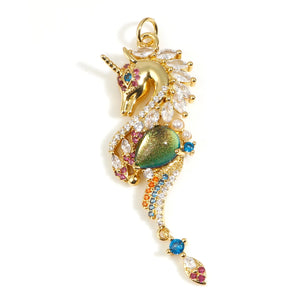 Copper Ocean Seahorse Pendants Metal Micro Pave Rhinestone Charms