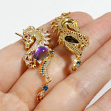 Copper Ocean Seahorse Pendants Metal Micro Pave Rhinestone Charms