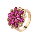Copper Ring Flower Red Zircon Party Jewelry