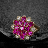 Copper Ring Flower Red Zircon Party Jewelry