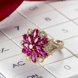 Copper Ring Flower Red Zircon Party Jewelry