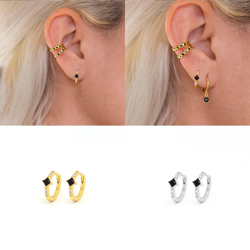 Vintage Copper Zircon Bee Lightning Earrings Punk Circle Hoop E