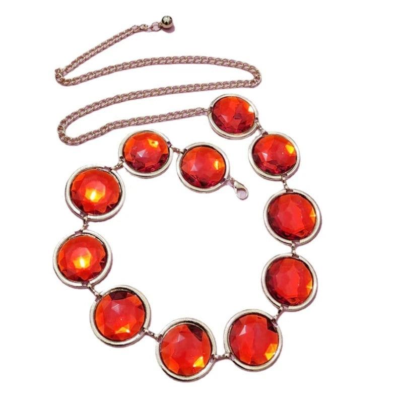 Cosplay Waist Belt Halloween Red Gems Waist Belt Stone Chain