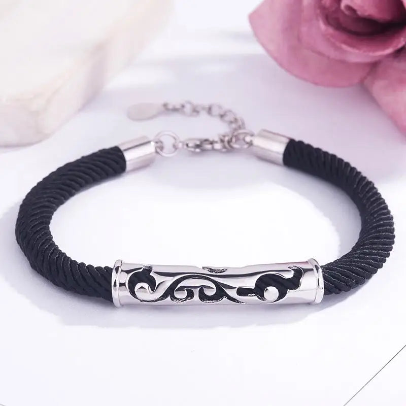 Silver Dragon And Phoenix Couple Bracelets Women Bangle Jewelry