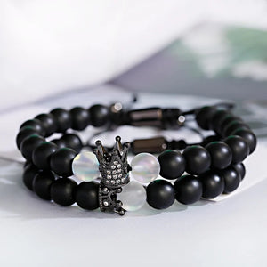 CZ Crown Distance Bracelets Set Beads Micro Pave Charm Jewelry