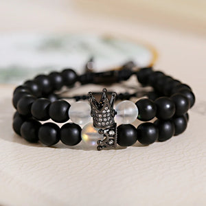 CZ Crown Distance Bracelets Set Beads Micro Pave Charm Jewelry