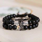 CZ Crown Distance Bracelets Set Beads Micro Pave Charm Jewelry