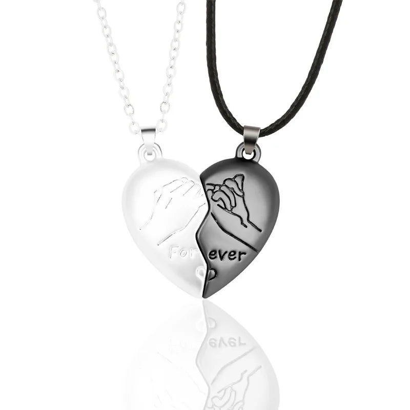 Couple Heart Hook Hand Two Necklace Stainless Steel Pendant Classic Necklaces