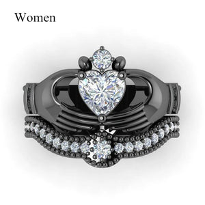 Stainless Steel Dragon & Zirconia Heart Bride Wedding Ring Set