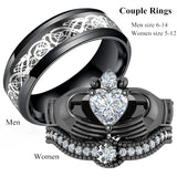 Stainless Steel Dragon & Zirconia Heart Bride Wedding Ring Set
