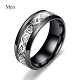 Stainless Steel Dragon & Zirconia Heart Bride Wedding Ring Set