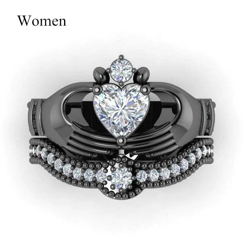Stainless Steel Dragon & Zirconia Heart Bride Wedding Ring Set