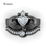 Stainless Steel Dragon & Zirconia Heart Bride Wedding Ring Set