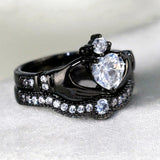 Stainless Steel Dragon & Zirconia Heart Bride Wedding Ring Set