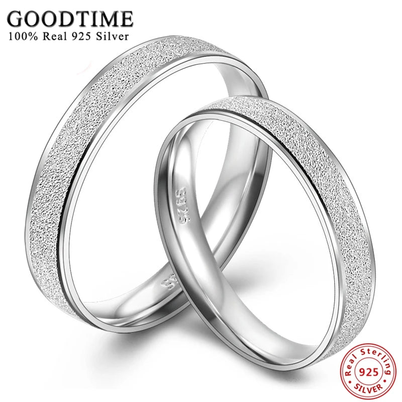 925 Sterling Silver Frosted Couple Rings Wedding Bands Anniversary Gift
