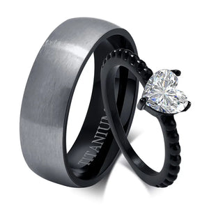 Couple Rings Stainless Steel Men Band Heart Women Ring Wedding Jewelry