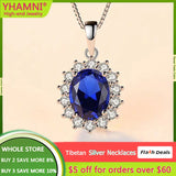 Sapphire Pendant Necklace in Tibetan Silver for Women