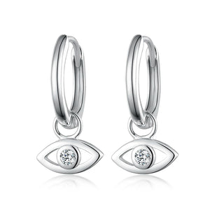 Sterling Silver Eye Shape Hoop Earrings Zircon Pendant Jewelry