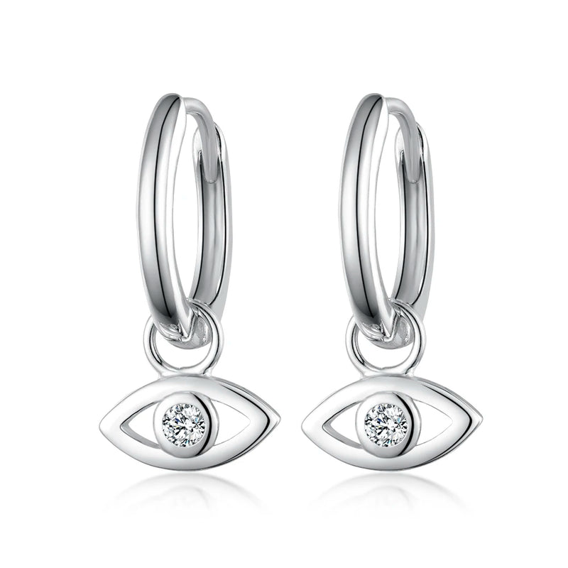 Sterling Silver Eye Shape Hoop Earrings Zircon Pendant Jewelry